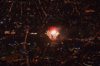 Going home - Fireworks on Thames in London from the plane