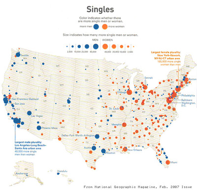 Singles - map of USA